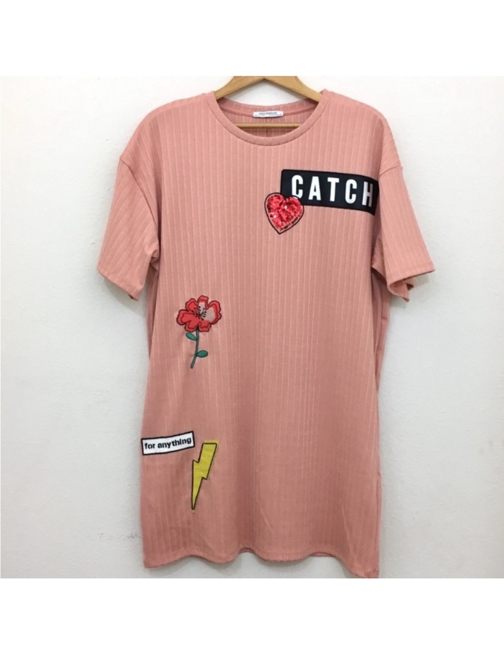 Zara Trafaluc shirt dress graphic patch pink size M